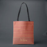 Fall Burnt Orange and Gold Last Name Striped Tote Bag<br><div class="desc">Add a special fall touch to your accessories with this beautiful and custom family last name tote bag. Tote bag features colours perfect for autumn, with warm tones of orange, red, and brown. This tote bag also makes a thoughtful and personalized gift for a bridal shower, wedding, birthday, Christmas, or...</div>