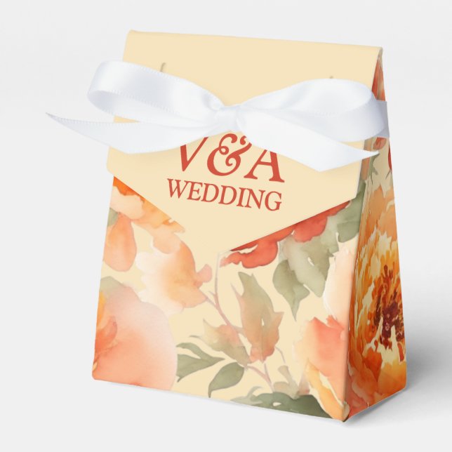 Fall Burnt Orange Floral Wedding Favor Box (Front Side)