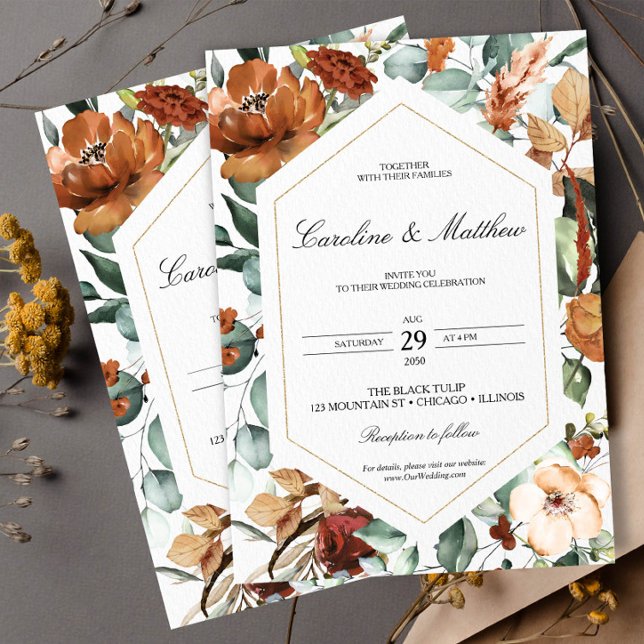 Fall Burnt Orange Floral Wedding Invitation (Creator Uploaded)