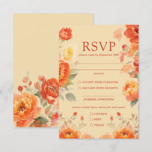 Fall Burnt Orange Floral Wedding Response Card