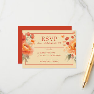 Fall Burnt Orange Floral Wedding RSVP Enclosure Card