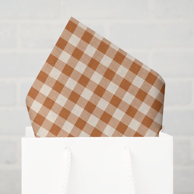Fall Burnt Orange Gingham Pattern Autumn Plaid Tissue Paper (Gift Bag)