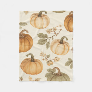 Fall Burnt Orange Peach Sage Green Pumpkin Decor Fleece Blanket