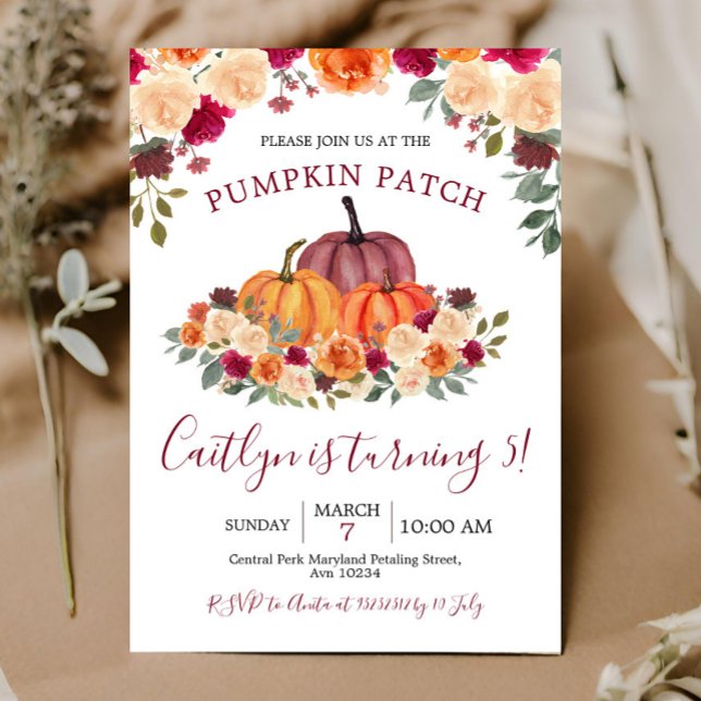 Fall Burnt Orange Pumpkin Patch 5th Birthday  Invitation (Creator Uploaded)