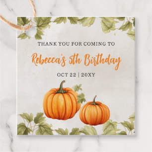 Fall Burnt Orange Pumpkin Patch Birthday Favour Tags