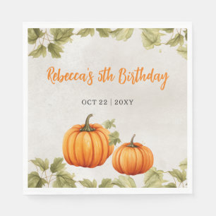 Fall Burnt Orange Pumpkin Patch Birthday Napkin