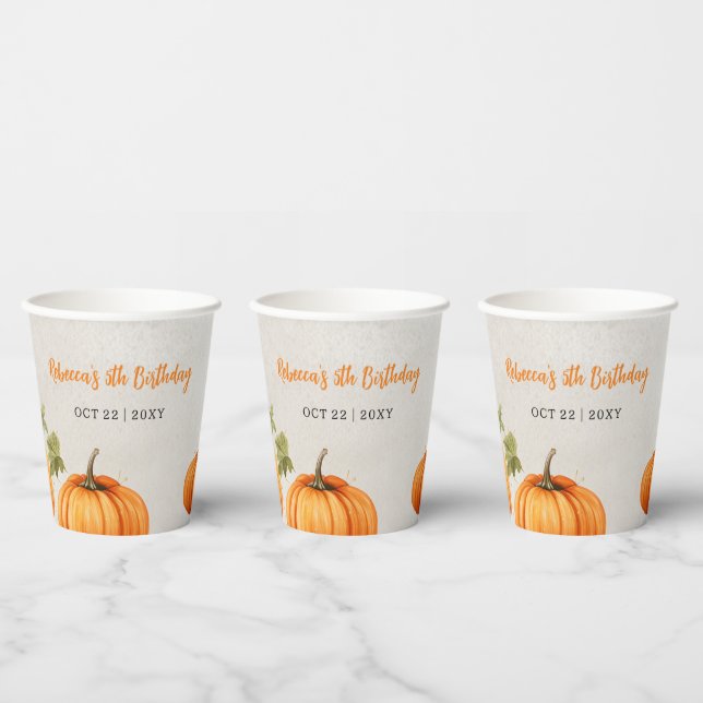 Fall Burnt Orange Pumpkin Patch Birthday Paper Cups (Multi)