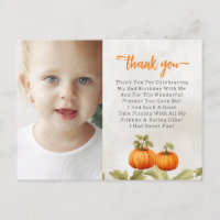 Fall Burnt Orange Pumpkin Patch Birthday Thank You