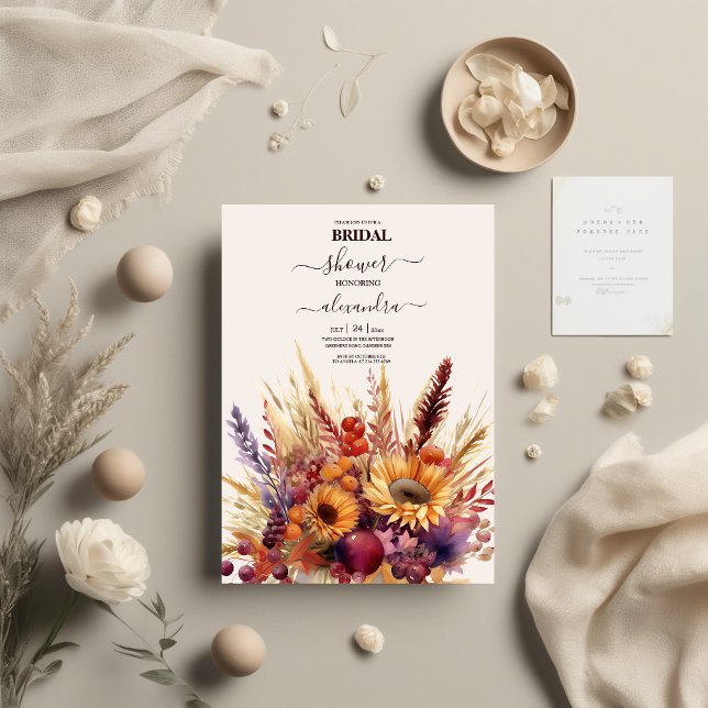 Fall Burnt Orange Watercolor Pampas Grass Bridal Invitation (Creator Uploaded)