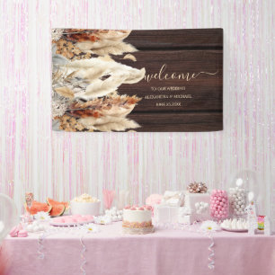 Fall Burnt Orange Watercolor Pampas Grass Wedding Banner