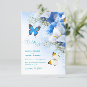 Fall Butterfly Nature Blue Hydrangea Wedding Invitation