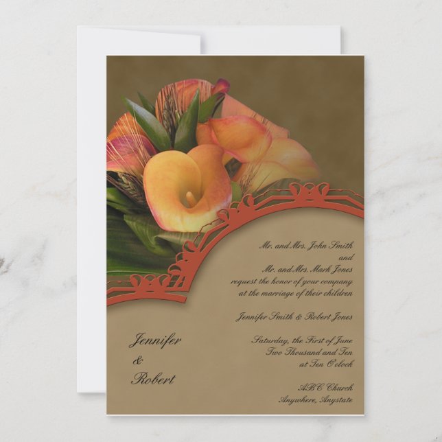 Fall Cala Lily Bouquet Wedding Invitation (Front)