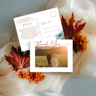 Fall Calligraphy Romantic Wedding Photo Thank You Postcard