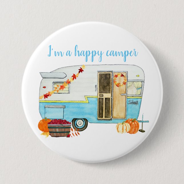 Fall Camping Trailer 3 Inch Round Button (Front)