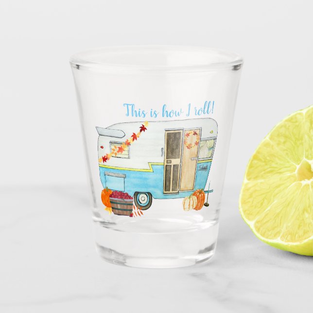 Fall Camping Trailer Shot Glass (Front)