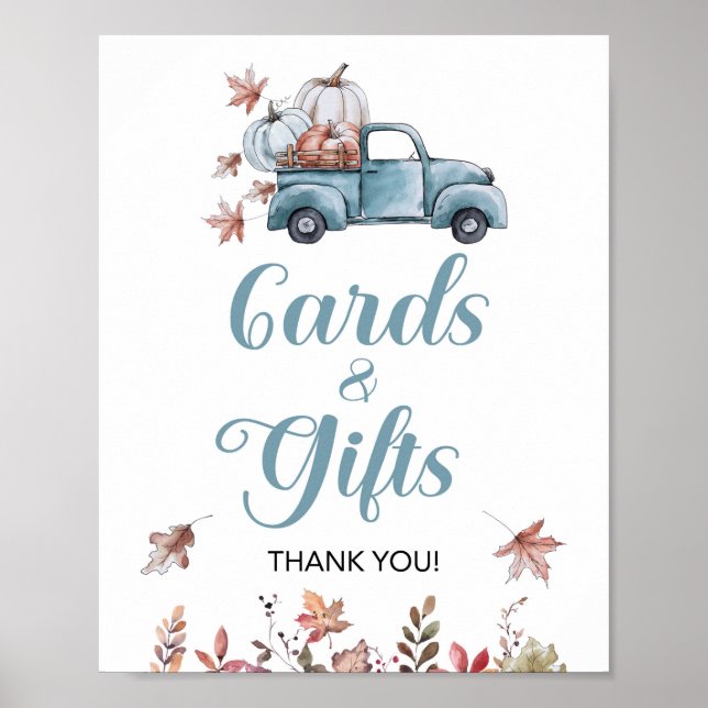 Fall Cards and Gifts Blue Pickup Truck Party Sign (Front)