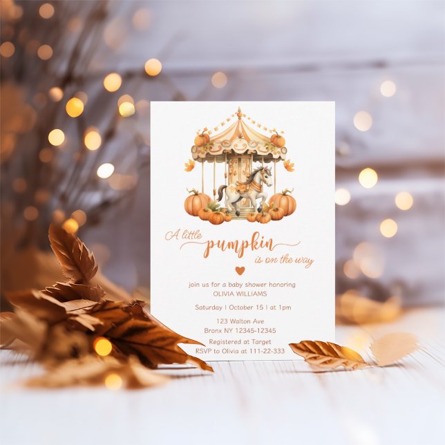 Fall Carousel pumpkin is on the way baby shower Invitation (Creator Uploaded)