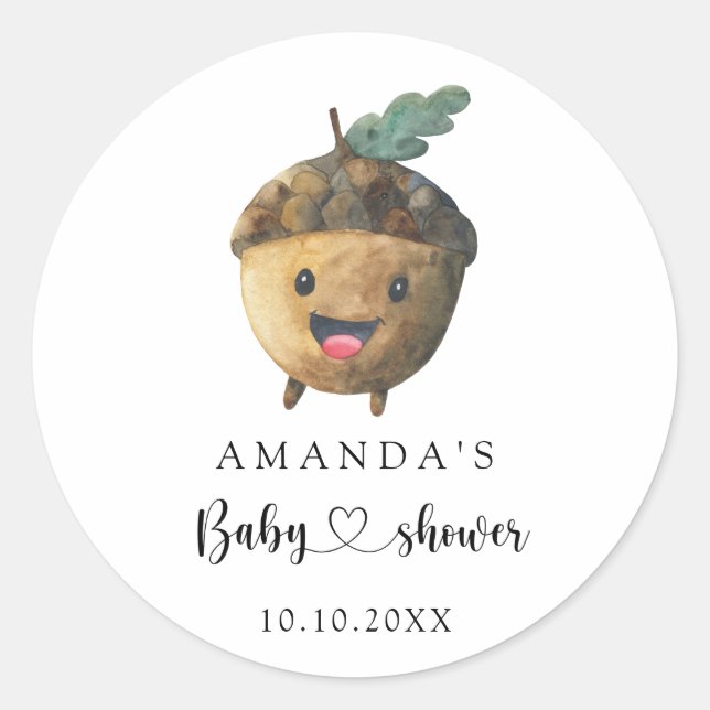 Fall cartoon acorn Baby Shower Classic Round Sticker (Front)