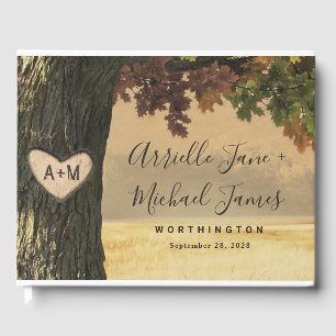 Fall Carved Oak Tree Country Rustic Forest Wedding Guest Book