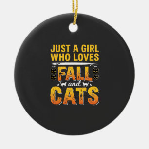 Fall Cats Girl Halloween Design_1 Ceramic Ornament