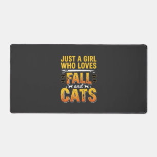Fall Cats Girl Halloween Design_1 Desk Mat