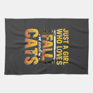 Fall Cats Girl Halloween Design_1 Kitchen Towel