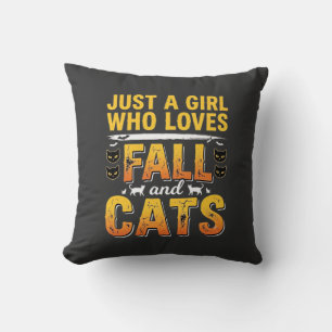 Fall Cats Girl Halloween Design_1 Throw Pillow