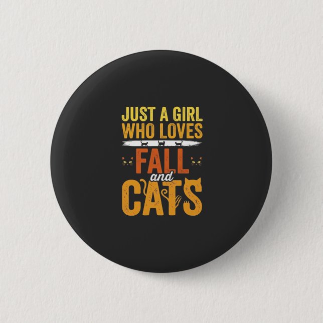 Fall Cats Girl Lover Halloween Design 2 Inch Round Button (Front)