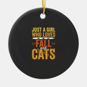 Fall Cats Girl Lover Halloween Design Ceramic Ornament