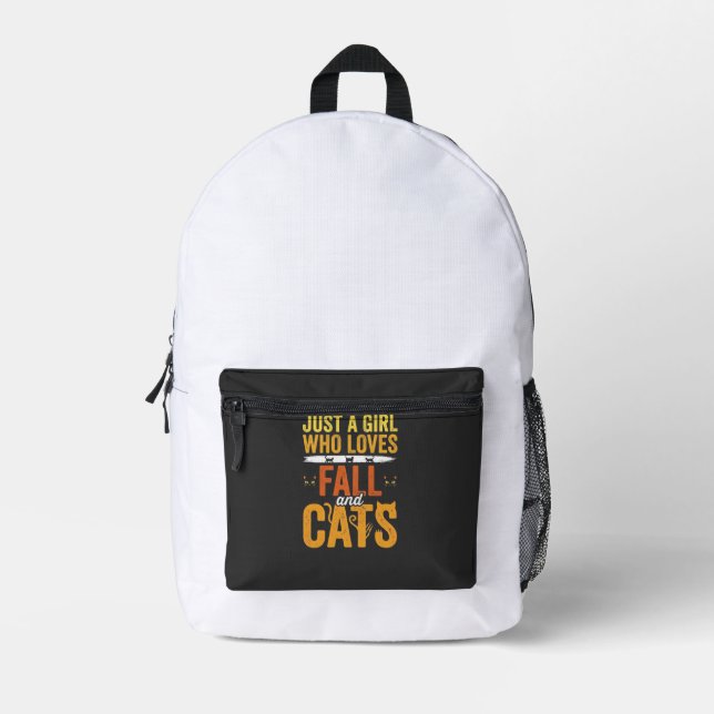Fall Cats Girl Lover Halloween Design Printed Backpack (Front)