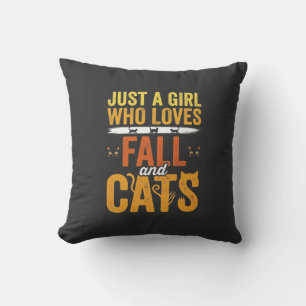 Fall Cats Girl Lover Halloween Design Throw Pillow