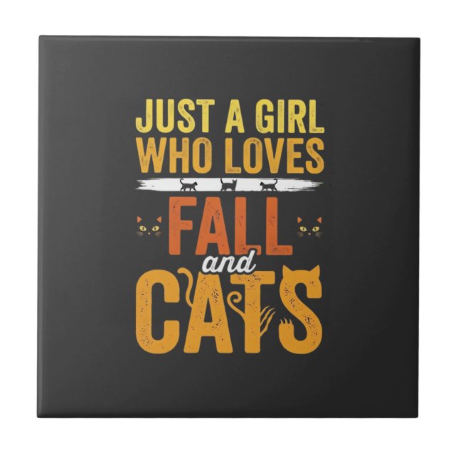 Fall Cats Girl Lover Halloween Design Tile (Front)