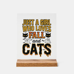 Fall Cats Halloween Girl Vintage Graphic Design_1 Acrylic Sign