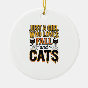 Fall Cats Halloween Girl Vintage Graphic Design_1 Ceramic Ornament