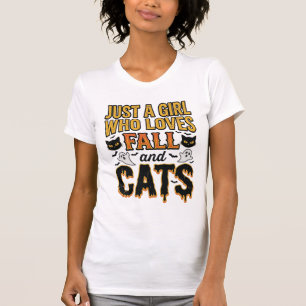 Fall Cats Halloween Girl Vintage Graphic Design_1 T-Shirt