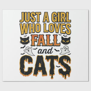 Fall Cats Halloween Girl Vintage Graphic Design_1 Wrapping Paper