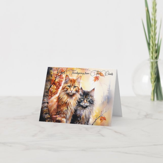 Fall cats personalized thanksgiving greeting card (Front)
