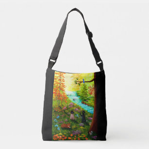 Fall Cats Waterfall Creek Trees Crossbody Bag