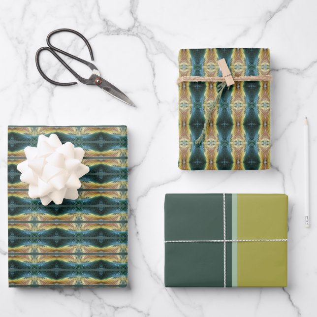 Fall Changing Colours Leaf Art, Yellow Brown Green Wrapping Paper Sheet (Front)