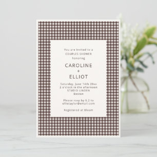 Fall Chocolate Brown Gingham Plaid Couples Shower Invitation