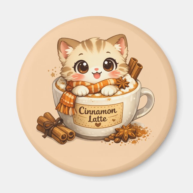 Fall Cinnamon Latte Kitty Magnet (Front)