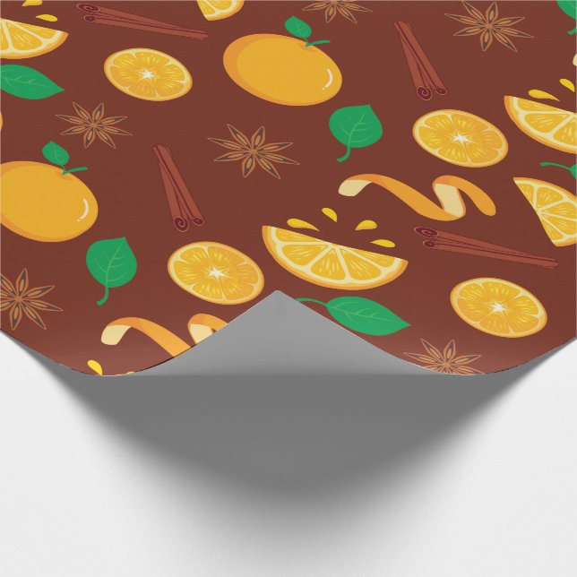 Fall Cinnamon, Oranges, Star Anise Seamless Autumn Wrapping Paper (Corner)