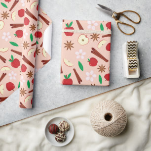 Fall Cinnamon, Star Anise, Apple, Flower Seamless  Wrapping Paper