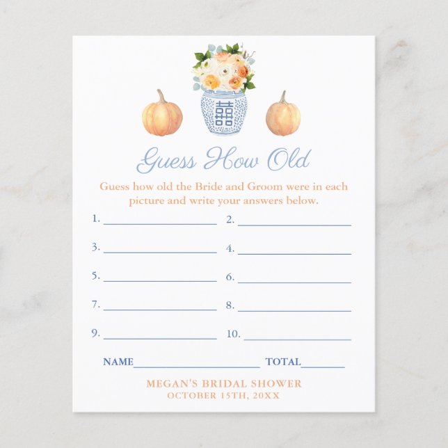 Fall Classic Guess How Old Bridal Shower Game Card (Front)