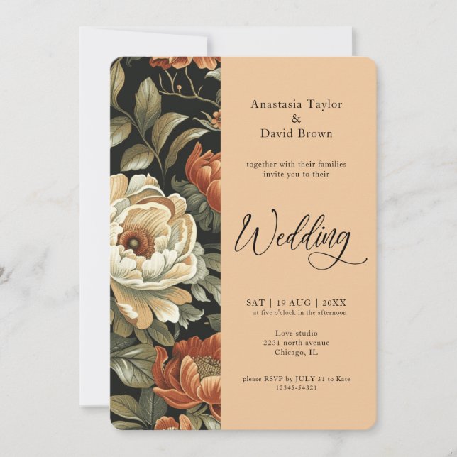 Fall Clay Floral Rounded Edges Wedding Invitation (Front)