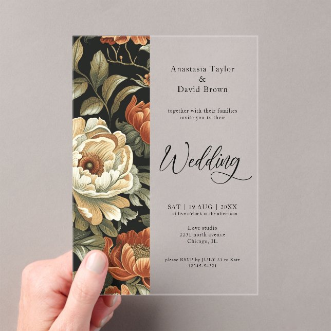 Fall Clay Floral Wedding  Acrylic Invitations (Insitu (Handheld))