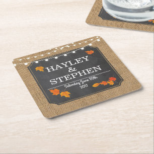Fall Coasters Rustic Chalk Lights Wedding Party