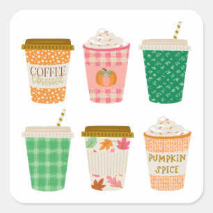 Fall Coffee Cups   Autumn Pumpkin Spice Latte  Square Sticker