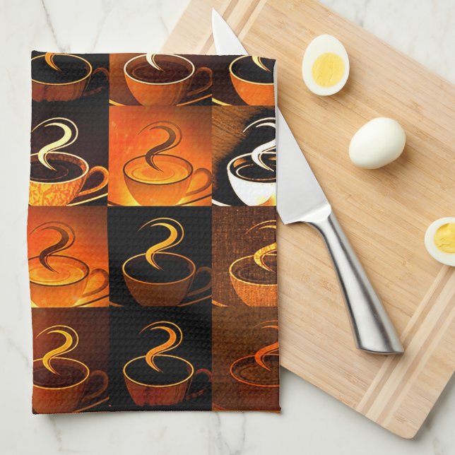 Fall coffee cups kitchen towel (Quarter Fold)