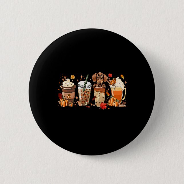 Fall Coffee Dachshund Cat Halloween Outfit For Fal 2 Inch Round Button (Front)